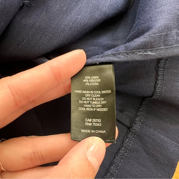 House Of Harlow Cropped Linen Blend Navy Blue Double Breasted Blazer Size Medium - Picture 7 of 8